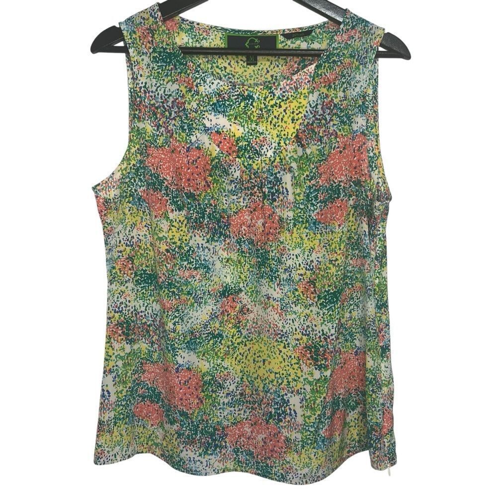 C. Wonder 100% Silk Sleeveless Watercolor Blouse Top Womens Medium Side Zip